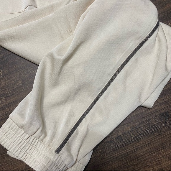 Express Cream and Silver Stripe Silky Casual Jogger Pants - Picture 3 of 9